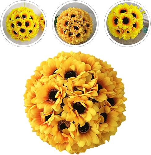 Miniatura 9 de BESTOYARD Cabeza de girasol amarilla artificial, 3 unidades, bolas de girasol para besos, flores artificiales, ramo de besos de boda, flores