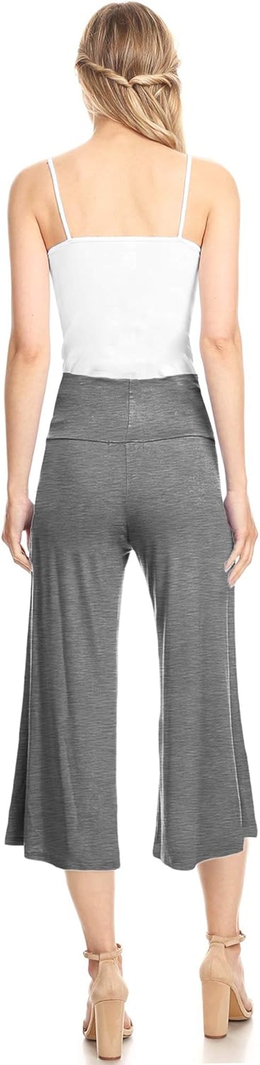 Made By Johnny Women's High Elastic Waistband Wide Leg Palazzo Culotte Gaucho Capri Pants (S~5XL) - Image 5