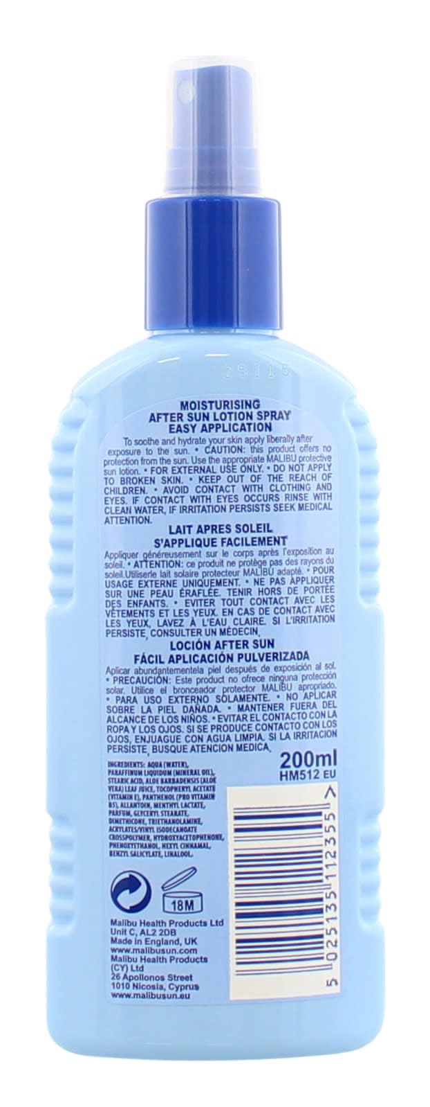 Malibu Beruhigendes feuchtigkeitsspendendes Vitamin angereichertes After-Sun-Spray, 200 ml, Original, mehrfarbig – Ansicht 2