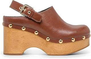 Heeled Clogs for Women Studded Platform Clogs with Back Strap Retro Closed Toe Wedge Heel Mules Slip On Fashion Casual Slides Shoes