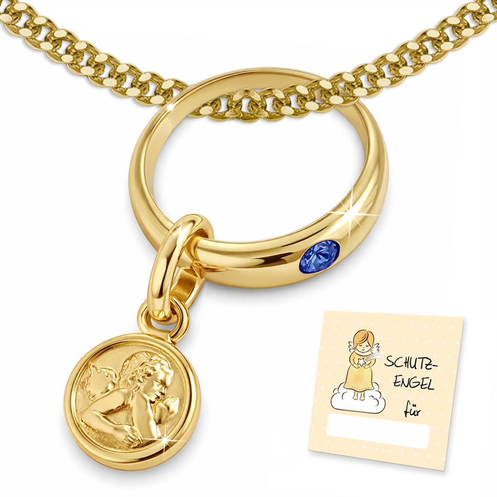 CLEVER SCHMUCK Taufkette Gold mit Schutzengel Taufring blau mit Panzerkette 36 cm Sterling Silber vergoldet 925 im Etui Taufe