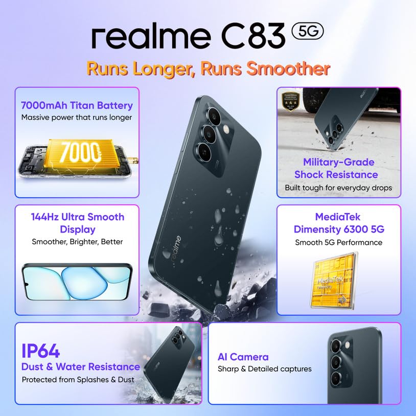 Image of realme C83 5G 4GB RAM, 128GB ROM, Dimensity 6300 Processor, 6.8-inch HD+ Display, 13MP Rear Camera, 7000mAh Battery, (Sprouting Green)