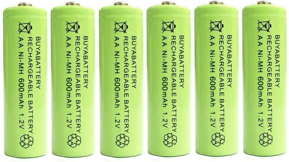 BuyaBatteryAA 1.2v 600mAh NiMH Rechargeable Solar Light Batteries for Outdoor Garden Solar Lights (6 Pack)