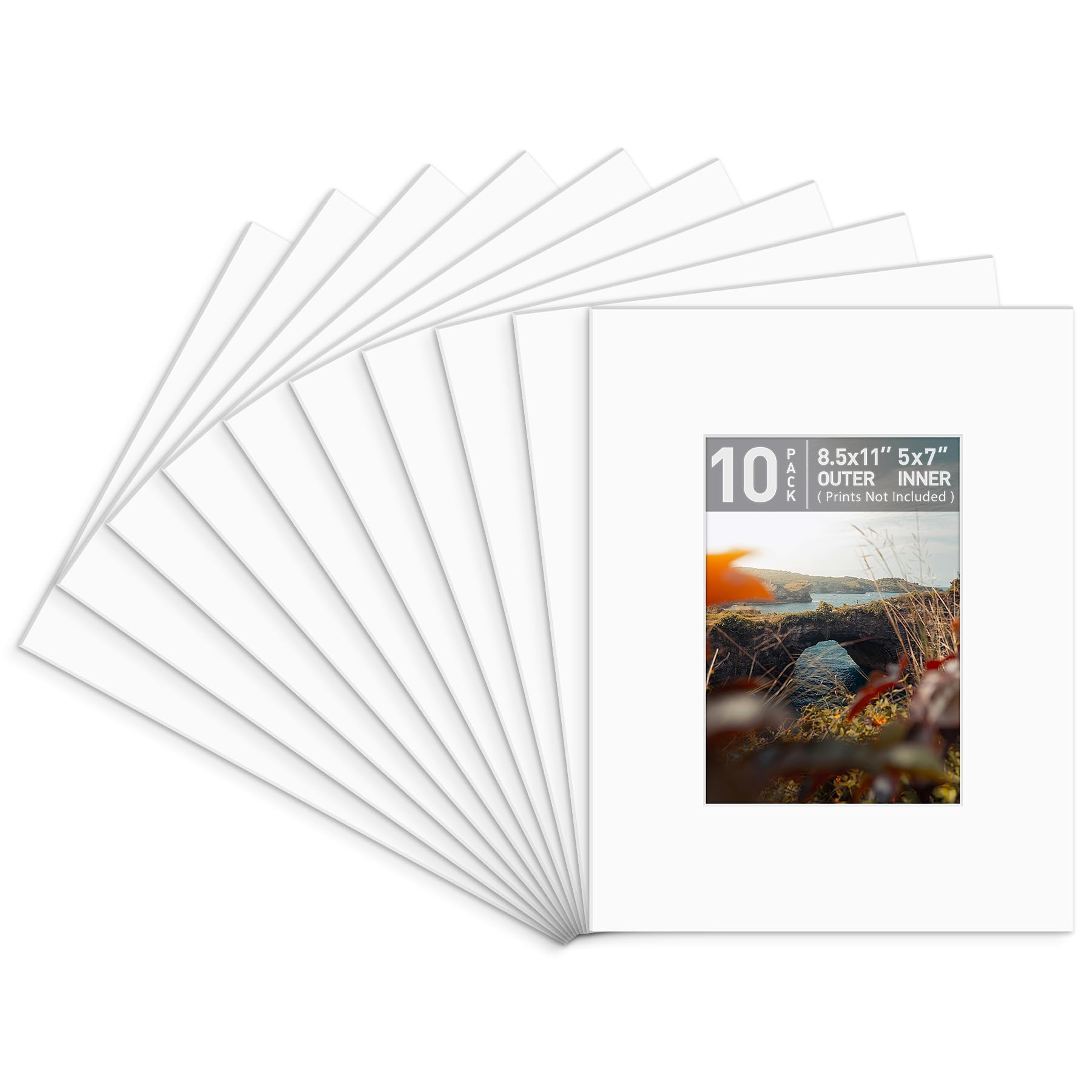 Golden State Art, Lot de 10 passe-partout prédécoupés de 21,6 x 27,9 cm, découpe biseautée 11,4 x 16,5 cm, ouverture pour photos de 12,7 x 17,8 cm, blanc