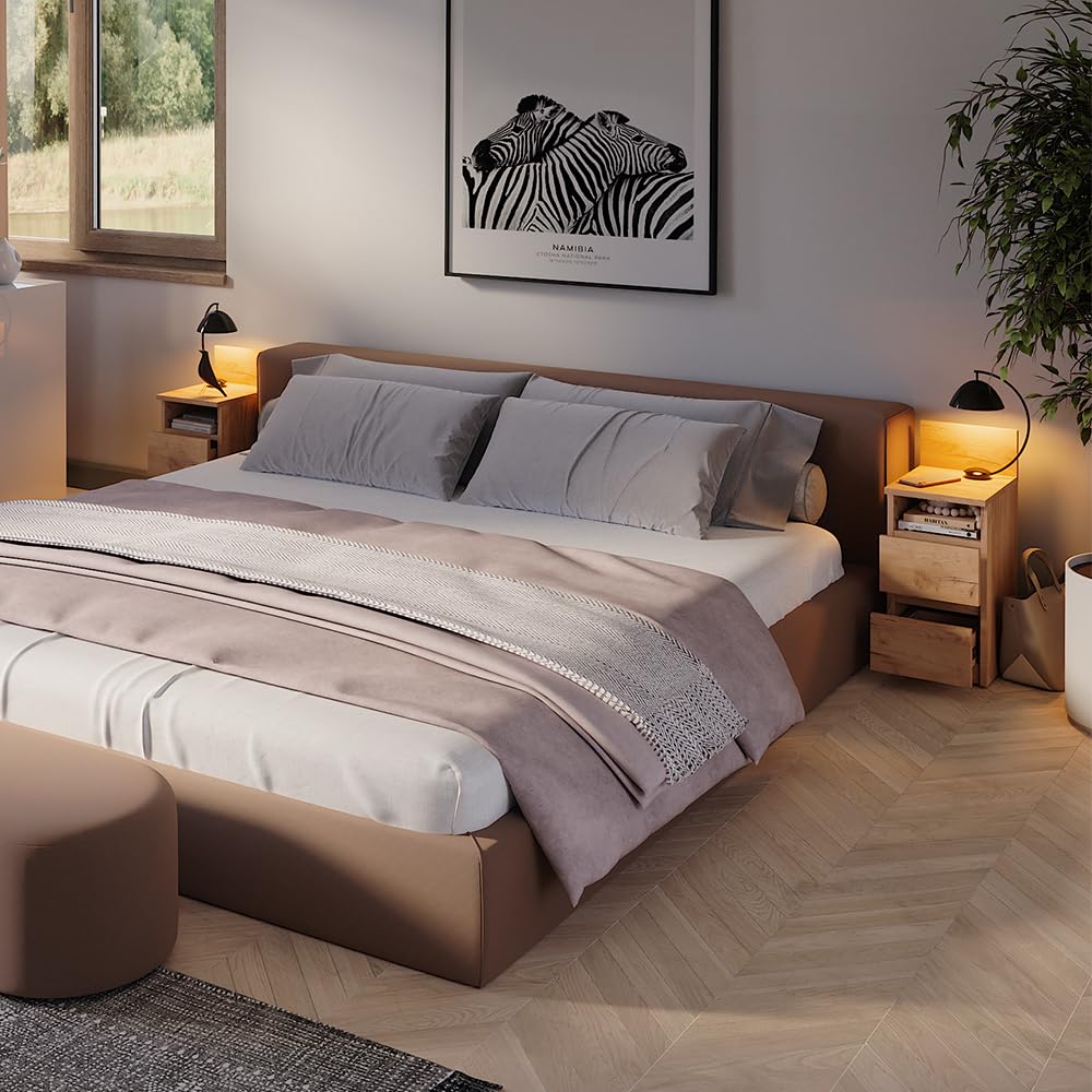 Vicco Mesilla de Noche Monty, Roble Dorado | Lote de 2, apto para colocación flexible junto a la cama o el sofá