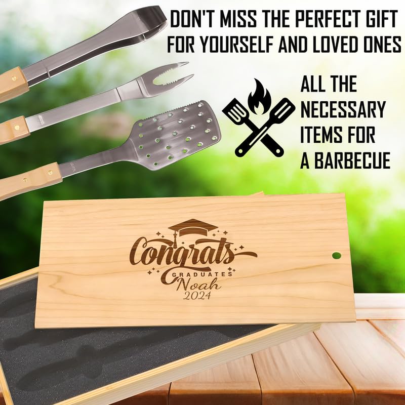 Set de parrilla con grabado personalizado en caja de madera miniatura 6