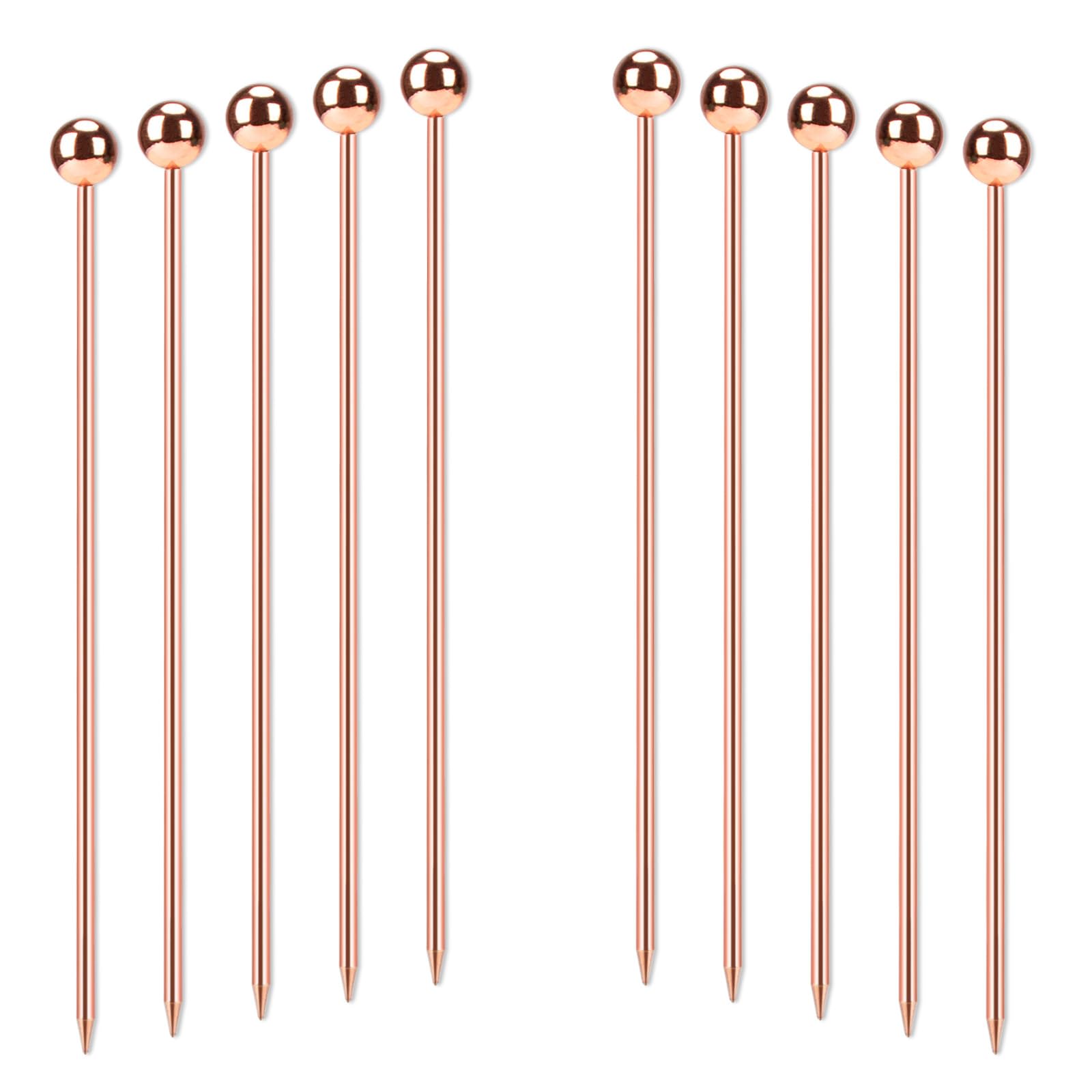 Polly Online Rose Gold 10Pcs Cocktail Sticks Set Stainless Steel Fruit Sticks,Reusable Drink Picks Appetizer Toothpicks Martini Glass Picks