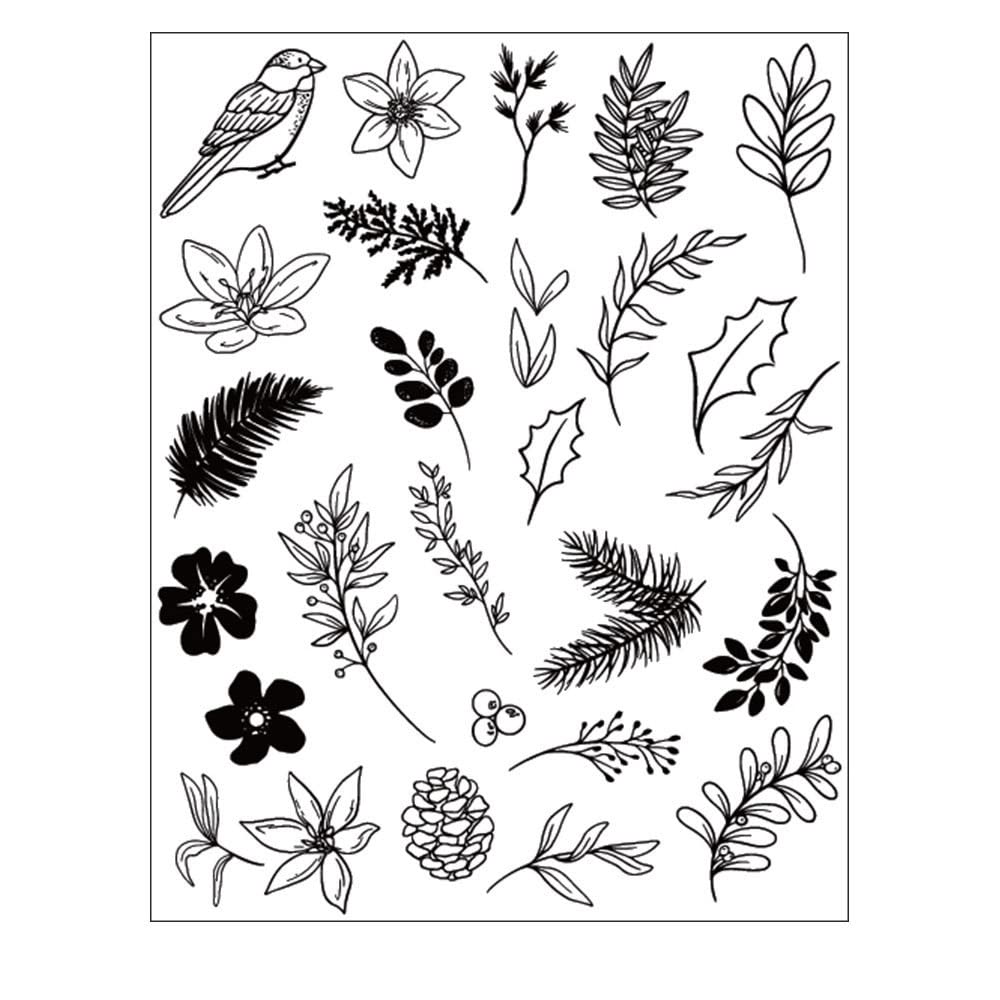 arriettycraftDIY Christmas Wreath Merry Christmas Nuts Chickadee Berry Branch Decorative Clear Stamps for Card Making and DIY Scrapbooking