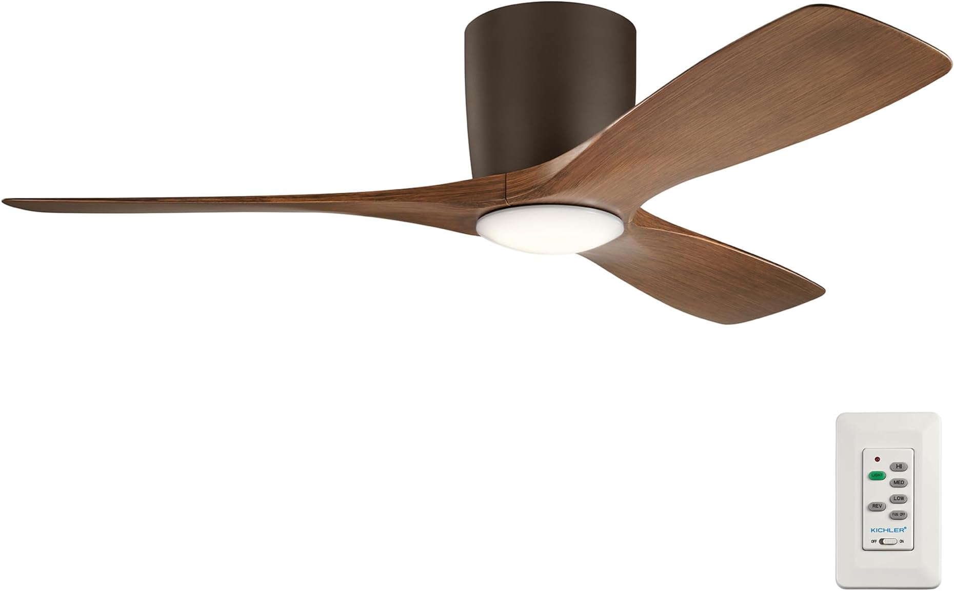 Volos 48 inch Ceiling Fan with LED Light and Wall Control in Satin Natural Bronze for Living Room, Home Office, Bedroom and Kitchen, (48" W x 10.5" H), 300032SNB