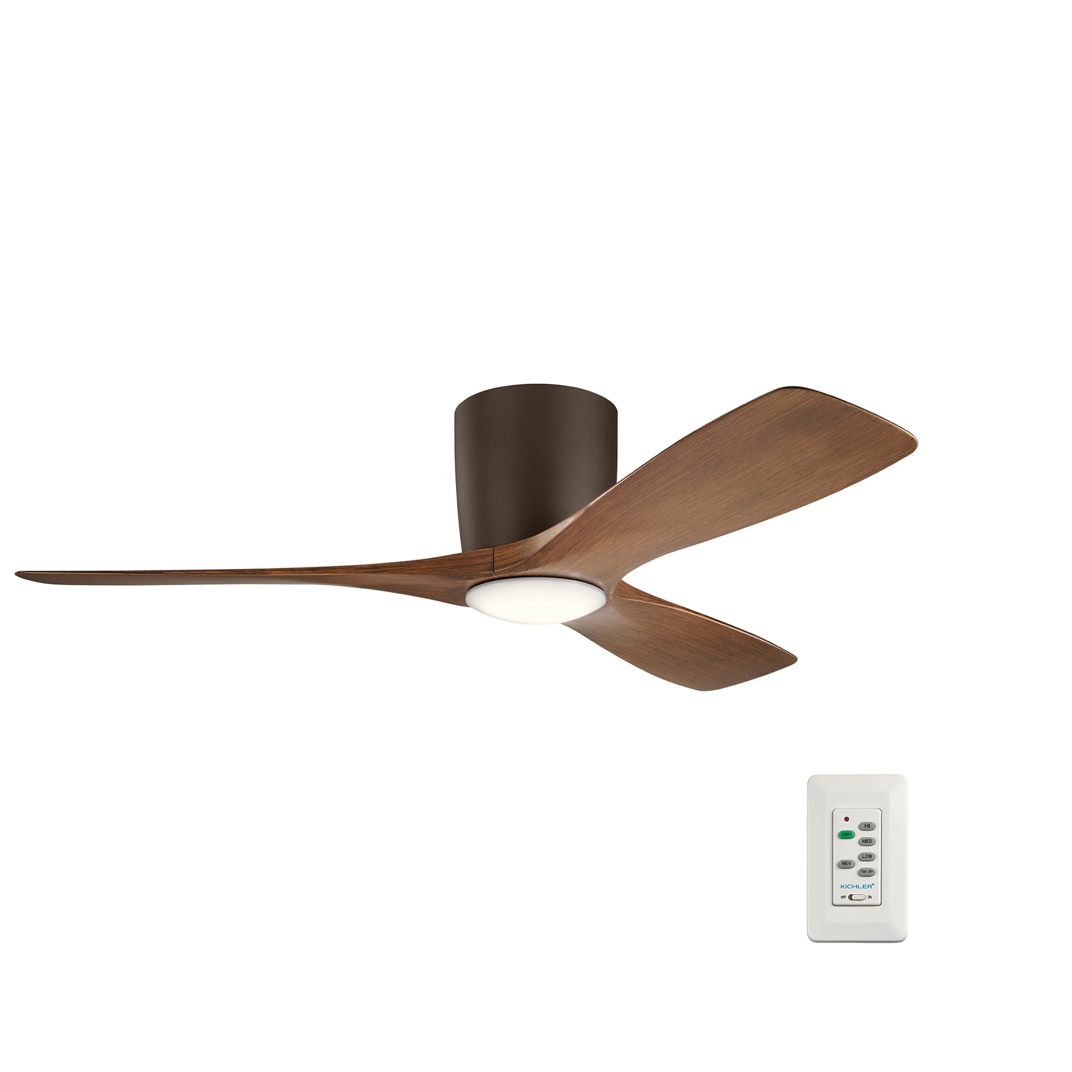 Volos 48 inch Ceiling Fan with LED Light and Wall Control in Satin Natural Bronze for Living Room, Home Office, Bedroom and Kitchen, (48" W x 10.5" H), 300032SNB
