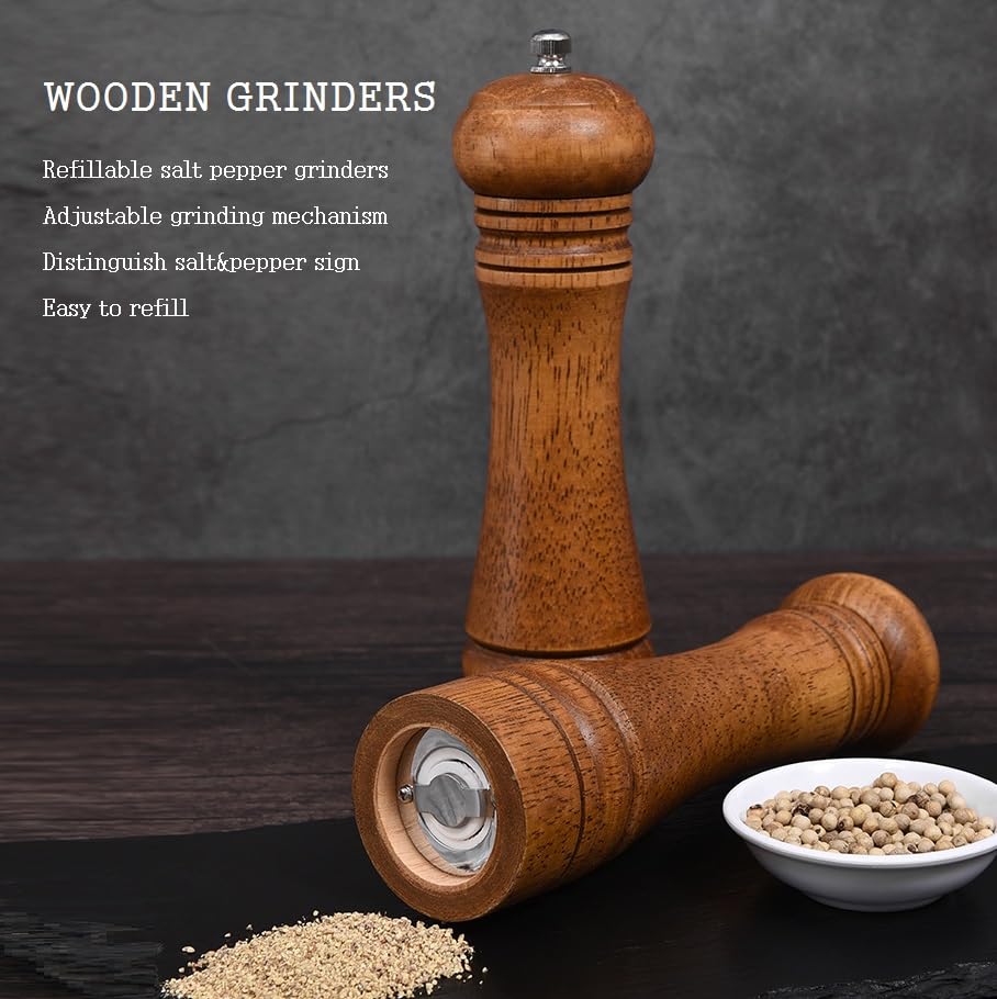 Set macina sale e pepe in legno con vassoio manuale ricaricabile