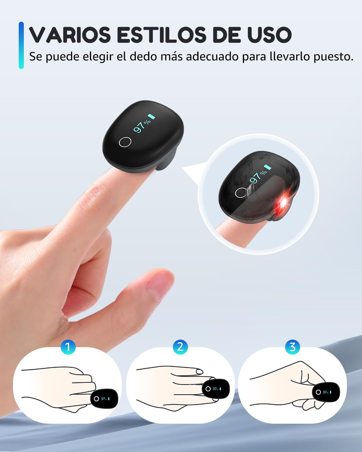 HealthTree O2Ring Pulsioximetro Bluetooth, Oximetro de Dedo Recargable | Monitor Continuo de Saturación de Oxígeno (SpO₂) y Frecuencia Cardíaca — con Alertas App e Informes, para Hogar y Deporte