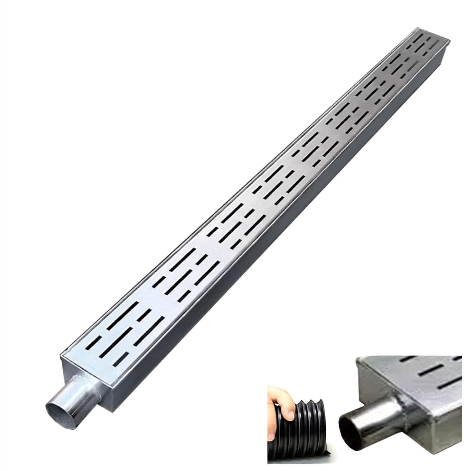 GHFXSCV Exterior Gutter Drainage Trench with Grate, Narrow Channel Kit for Concrete Driveway, Efficient Water Runoff Solution