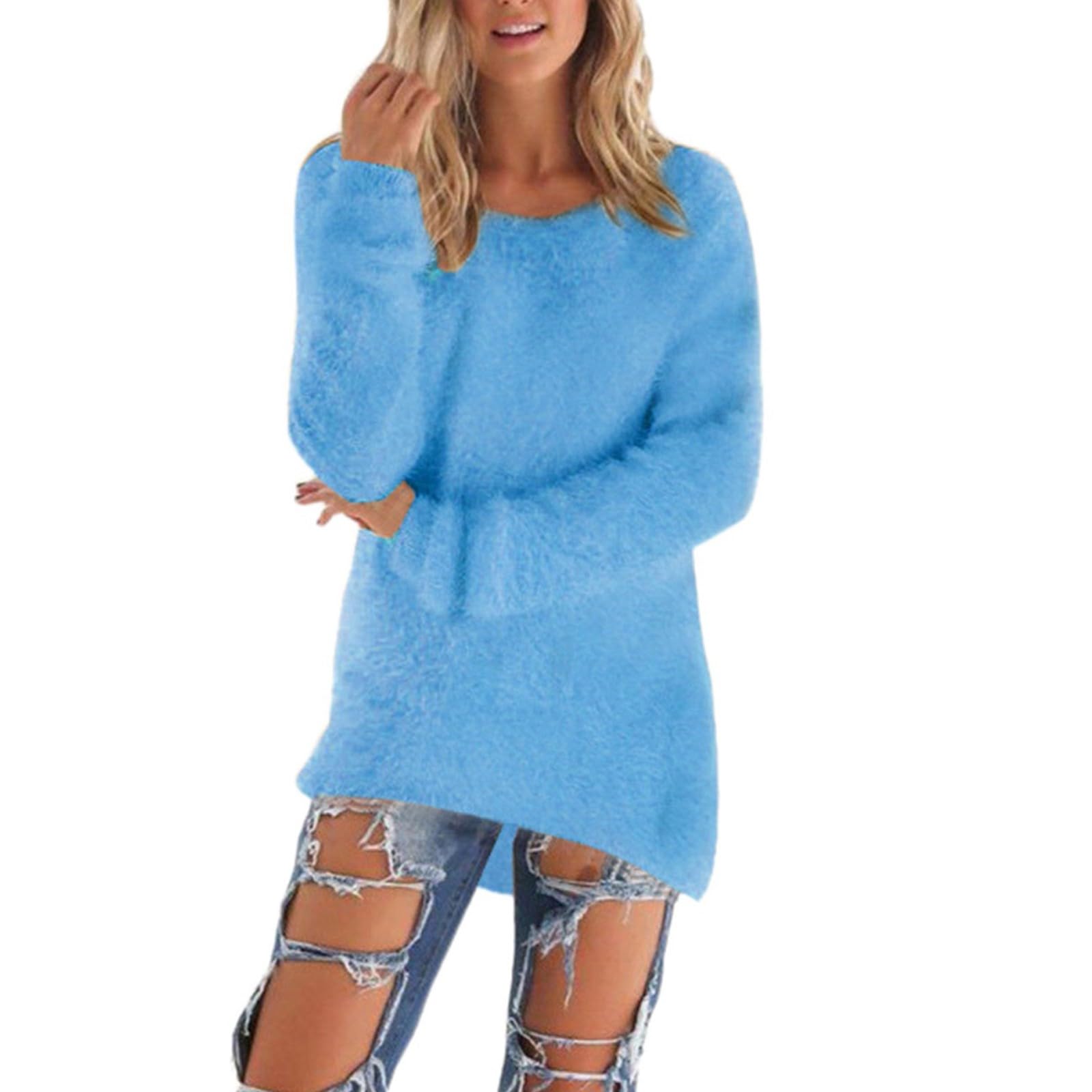 Womens Cute Sweaters Casual Crewneck Fleece Pullover Long Sleeve Thermal Soft Fuzzy Sweater Winter Warm 2025 Clothes