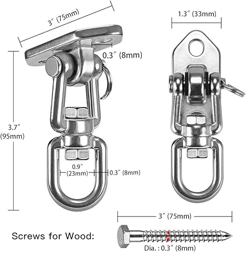 Miniatura 6 de Kit colgante para silla de hamaca, soporte de techo oscilante, gancho giratorio de 360, parque infantil, árbol, gimnasio, cuerda, soporte de juego