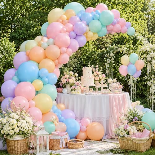 Image of Pastel Balloons, 60 Pcs 12 Inch Pastel Rainbow Balloons in Teal Green Blue Orange Yellow Pink Purple for Easter Spring Birthday Baby Shower Decorations