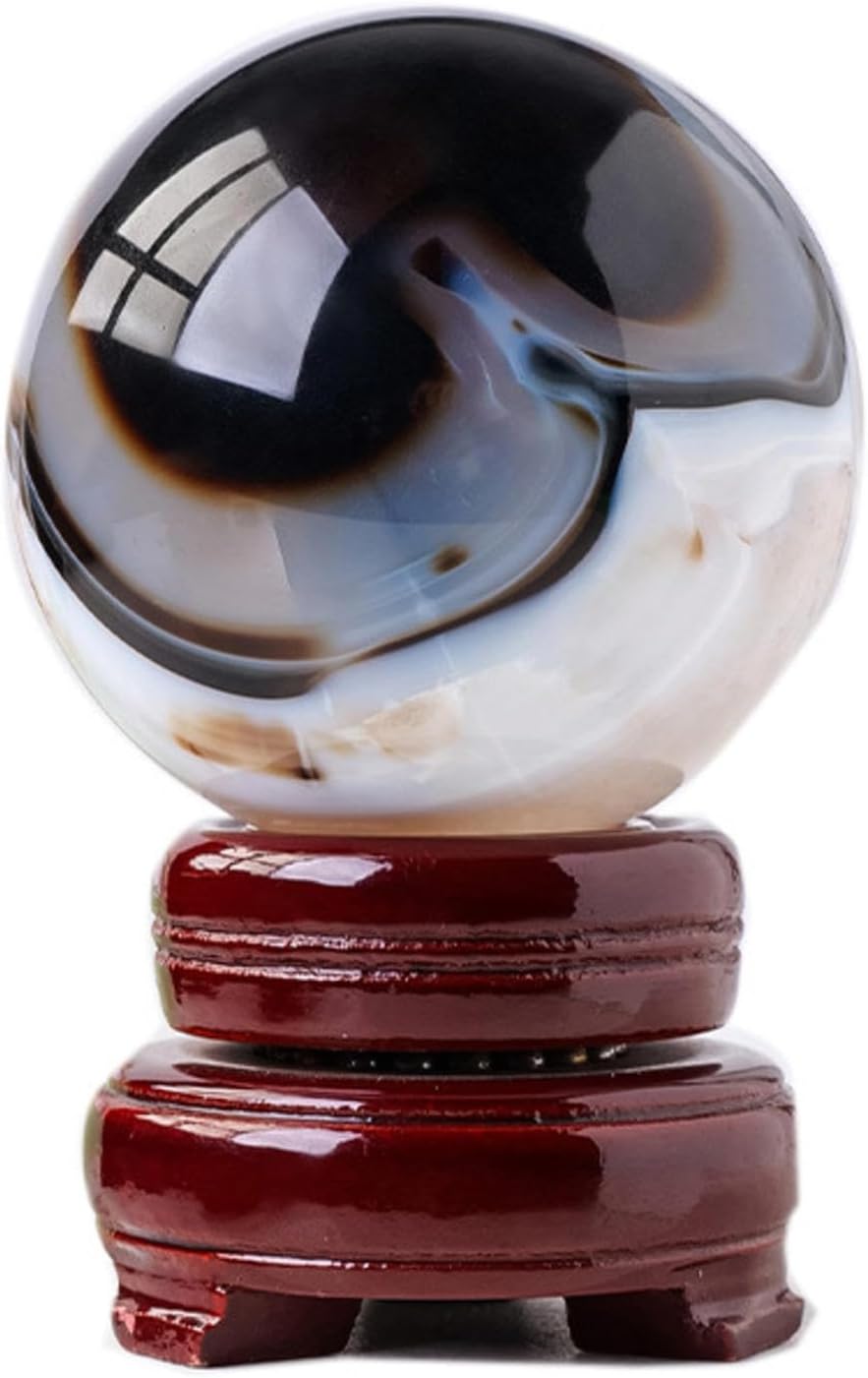 Crystal Black and White Striped Agate Crystal Ball raw Stone Polished Stone Ball Home Porch Decoration Ornaments,55~60mm