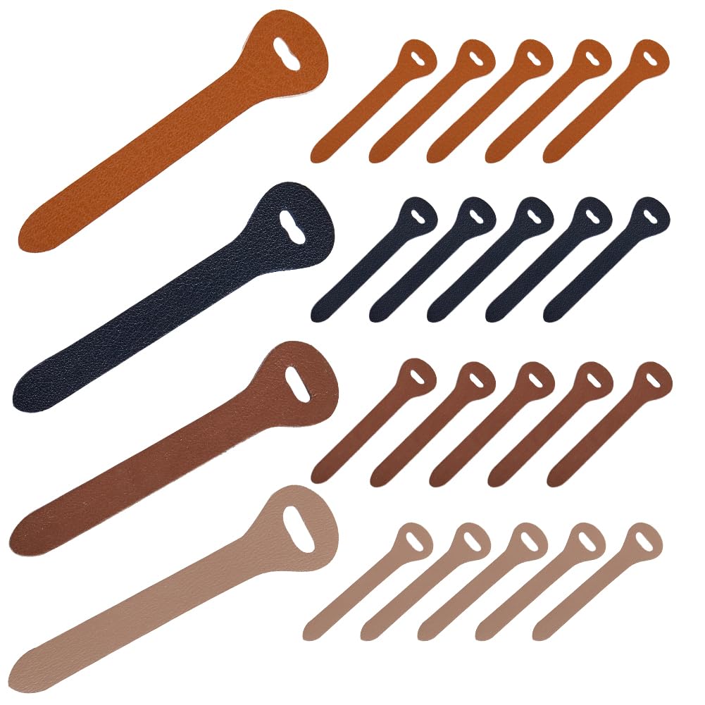 GORGECRAFT 24Pcs 4 Colors Leather Zipper Pulls Head Leather Zipper Sliders Cowhide Zipper Puller Head for Bag Suitcase Mixed Color Backpacks Jackets