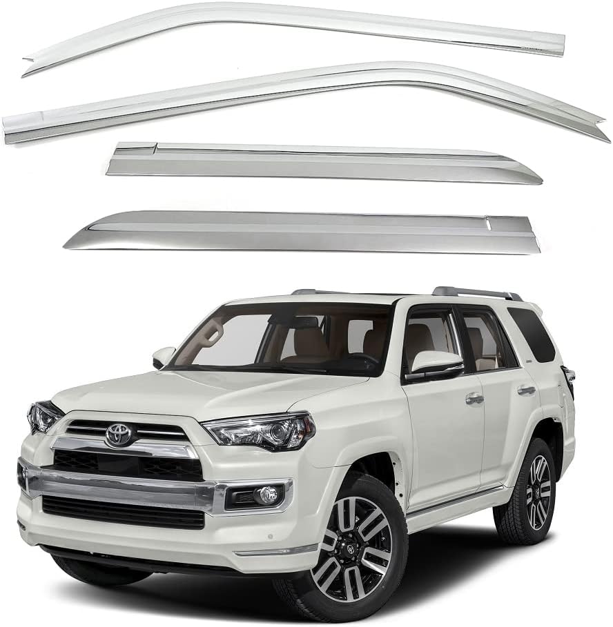 AUTOCLOVER Tape-On Rain Guards Window Visors 4 Pcs Set for Toyota 4Runner 2010-2024 (5th Gen) / Window Deflectors, Out-Channel Vent Shades (Chrome)