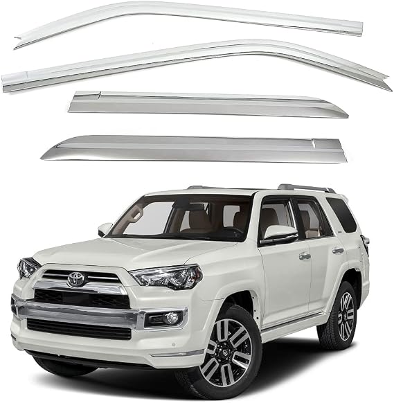 AUTOCLOVER Tape-On Rain Guards Window Visors 4 Pcs Set for Toyota 4Runner 2010-2024 (5th Gen) / Window Deflectors, Out-Channel Vent Shades (Chrome)