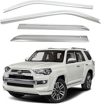 AUTOCLOVER Tape-On Rain Guards Window Visors 4 Pcs Set for Toyota 4Runner 2010-2024 5th Gen / Window Deflectors, Out-Channel Vent Shades Chrome