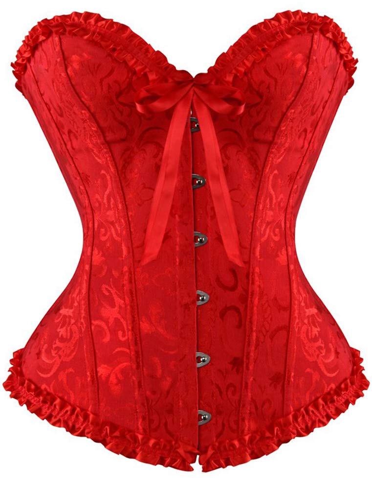 SHYMMUO Corset Tops for Women Sexy Overbust Bustier Lace Up Strapless Party Club Fairycore Renaissance Halloween Costume: Small Red
