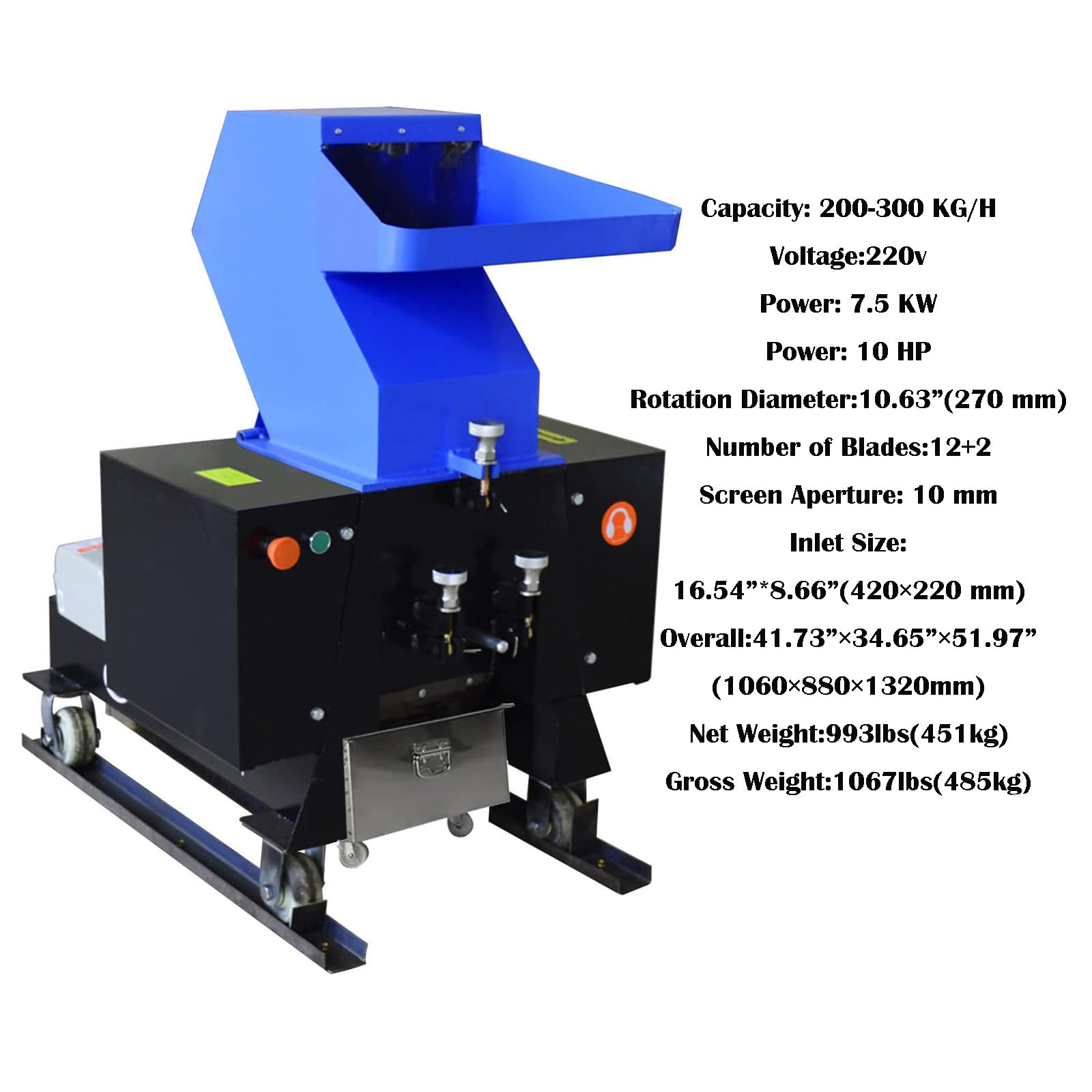INTBUYING Electric Plastic Shredder Heavy Duty Plastic Bottle Grinder Mill Crusher Electric Chipper Granulator Grinding Machine 220V (No.400 7.5KW)