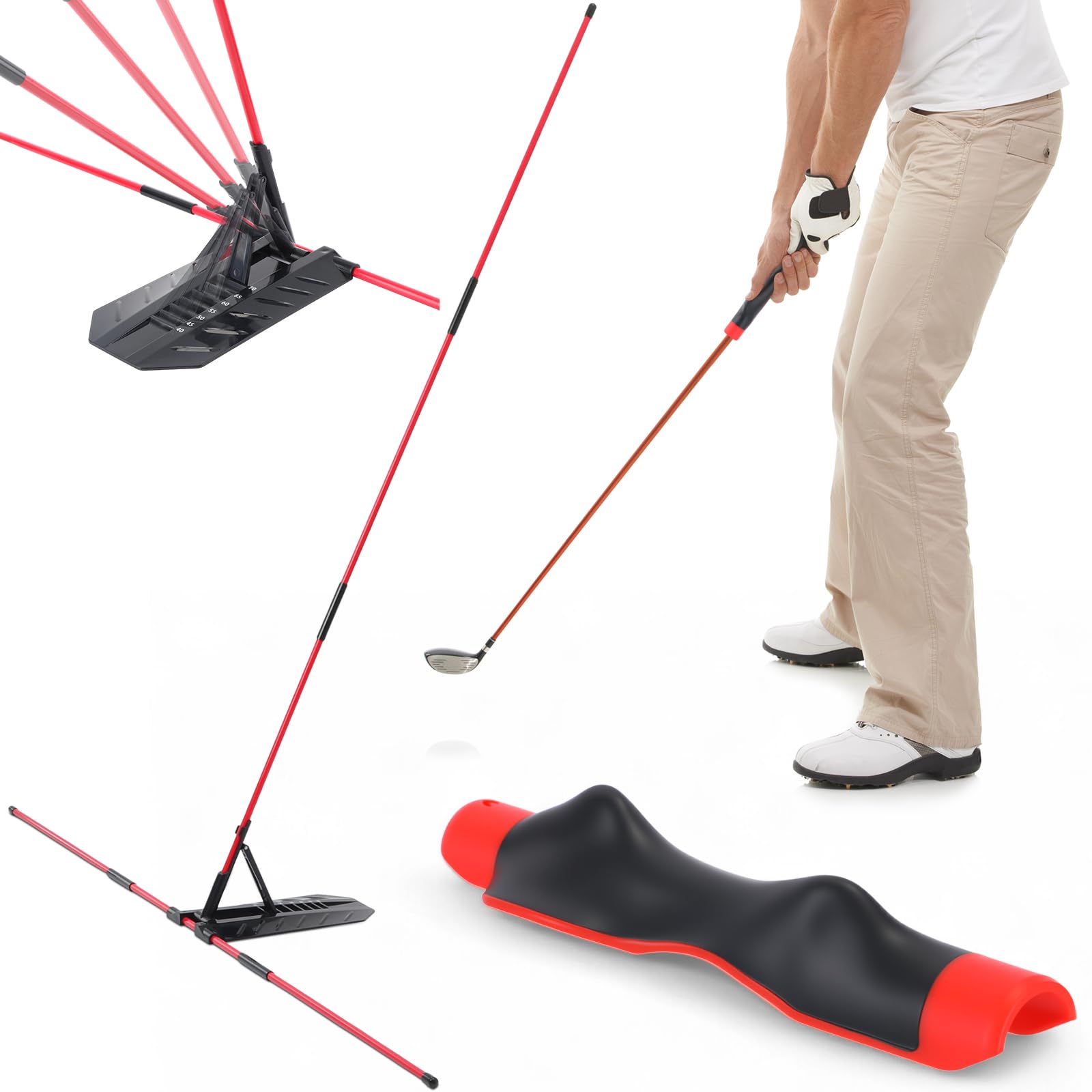 Golf Alignment Sticks &amp; Swing Trainer Set Adjustable 7-Angle Holder &amp; Grip Trainer Aid Portable Sectional Design for Swing Plane &amp; Path Correction Training Equipment