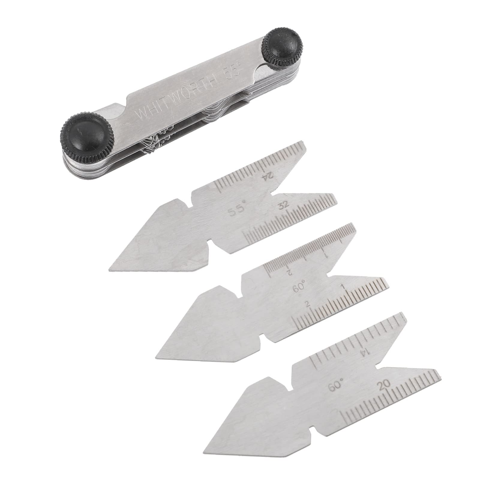 MUCKLILY 4pcs Thread Gauge Center Gauge Screw Pitch Measuring Tool Centre Gauge Thread Plug Gauge Gauging Thread Pitch Gauges Metric Screw Pitch Gauge Center Gage Measuring Gauge Silver