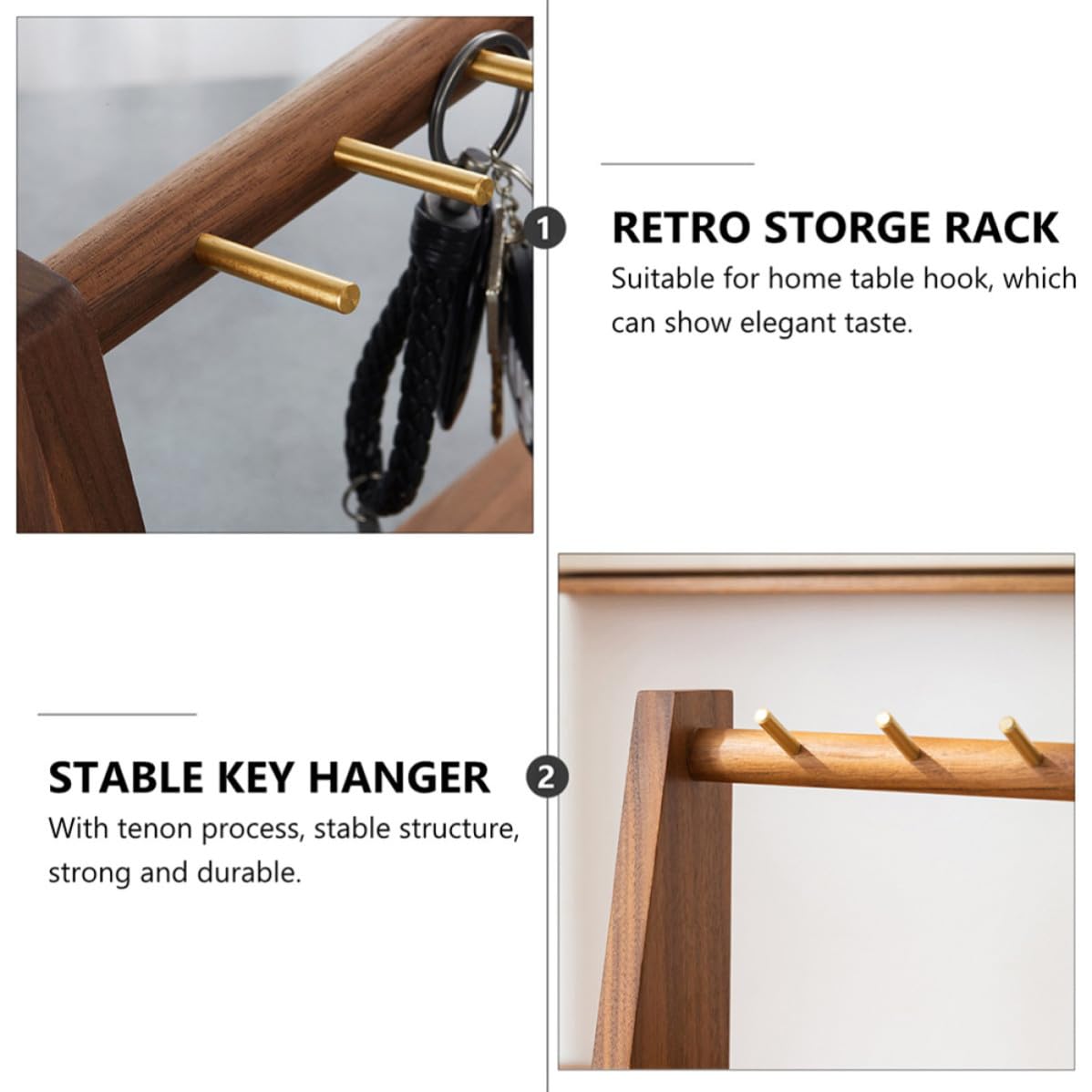 Soporte Práctico para Llaves de Nogal Negro, Estable y Retro para Hogar