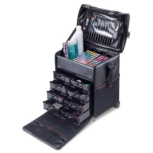 Miniatura 6 de Maquillador profesional 2 en 1 Rolling Maquillaje Tren Estuche Organizador Cosmético Carro Suave con Cajones de Almacenamiento y Hebillas de Metal,