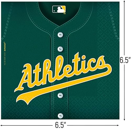 Miniatura 2 de MLB Oakland Athletics - Servilletas de papel desechables verdes - 6.5 x 6.5 pulgadas (paquete de 36) - Perfecto para fiestas y eventos del día del