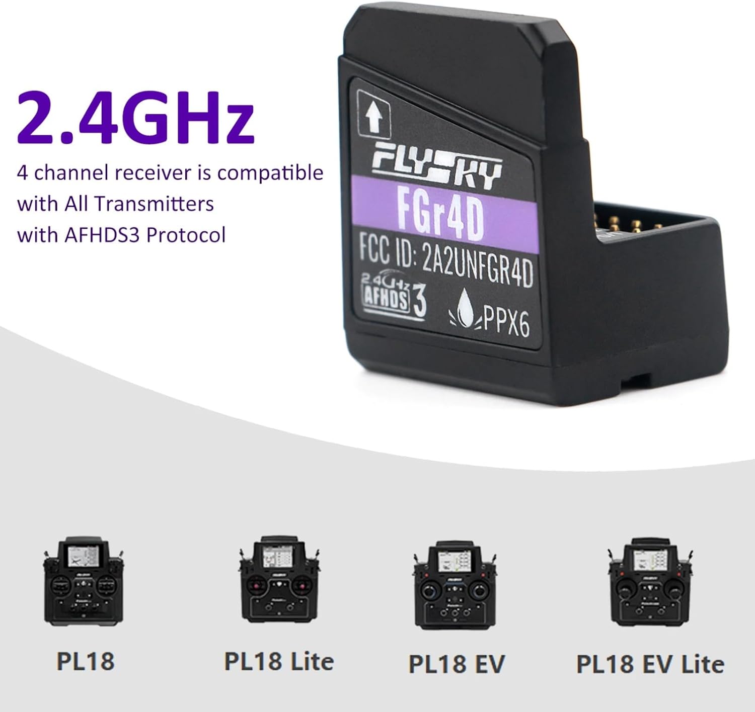 HTLNUZD Flysky FGr4D Receiver 4CH 2.4G Built-in Dual-Antenna PWM/PPM/i-BUS2/S. Bus/i-Bus Output for FS Noble NB4 PL18 EL18 RC Transmitter