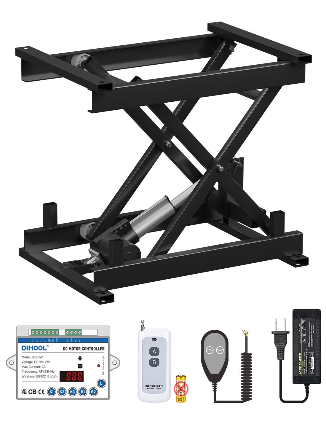DIHOOL Electric Scissor Lift Table 250LB Load, 210-580MM Height Adjustable Lifting Platform
