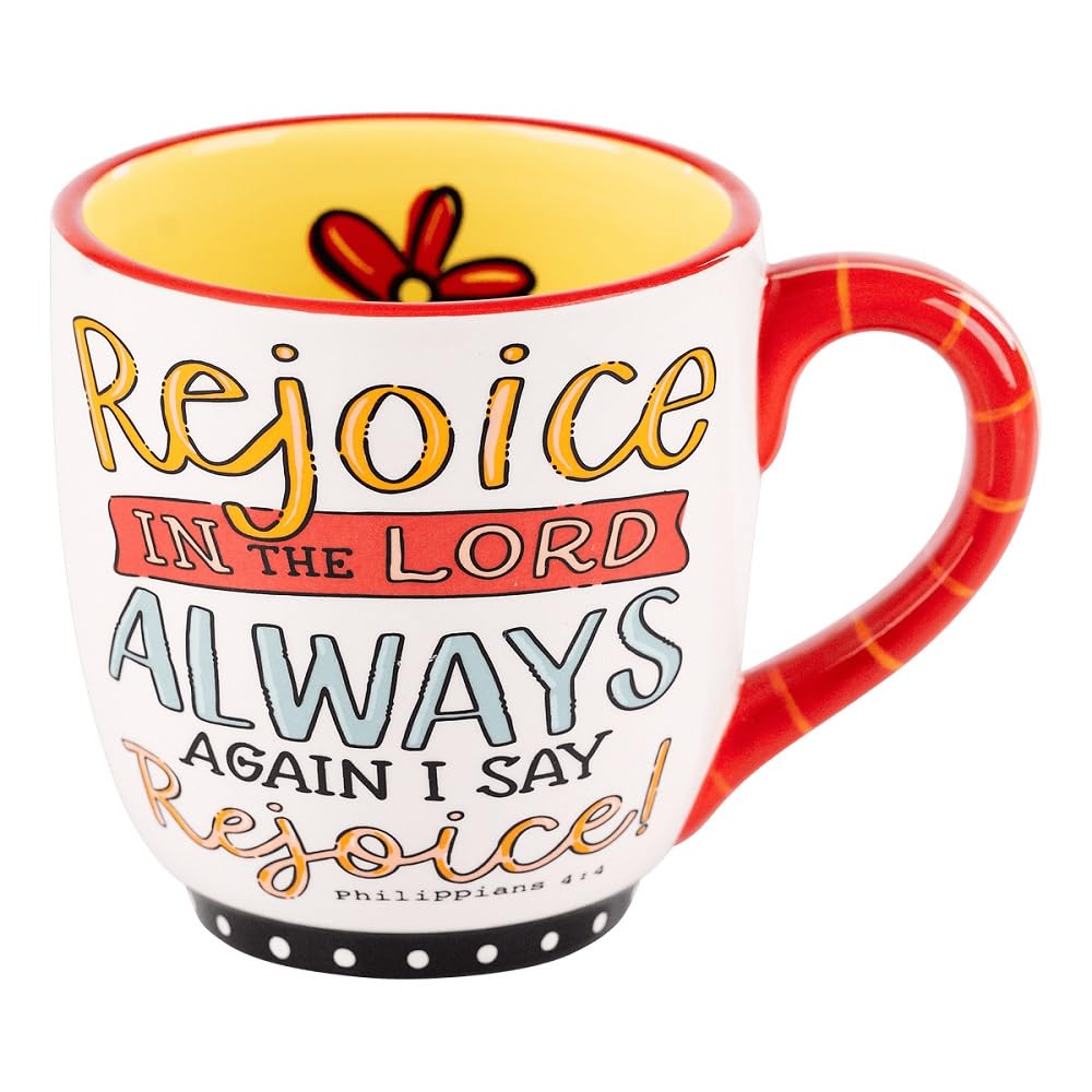 Glory Haus Rejoice in the Lord 16 oz Ceramic Coffee Mug - Mugs for Hot Chocolate, Tea, and Coffee, Ideal Christian, Soul Sister, Teacher Gift, Christmas Gifts, Cute Kitchen Cups for Home Decoration