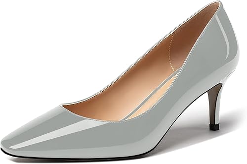 MERRORI Zapatos de tacón medio con punta cuadrada de charol para mujer, zapatos de tacón medio sólido de 2.5 pulgadas