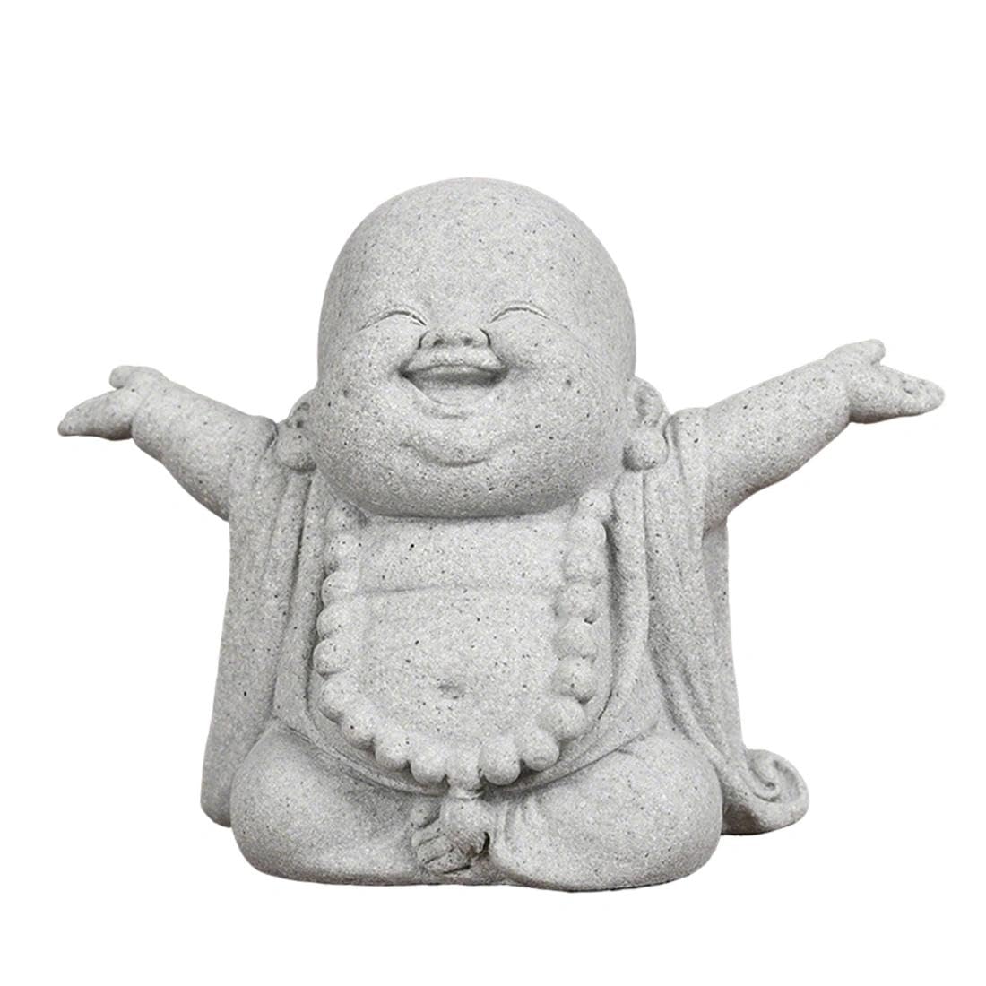 zonmaxmizky Laughing Buddha Statue 1Pcs Little Zen Monks Sandstone Buddha Sculpture for Wealth Good Luck Feng Shui Decor Zen Decor for Home Office Desk Indoor and Outdoor