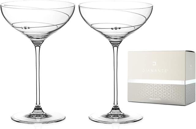 DIAMANTE Swarovski Crystal Champagne Cocktail Saucers/Coupes Pair - Toast Swirl- Embellished with Swarovski Crystals  Set of 2