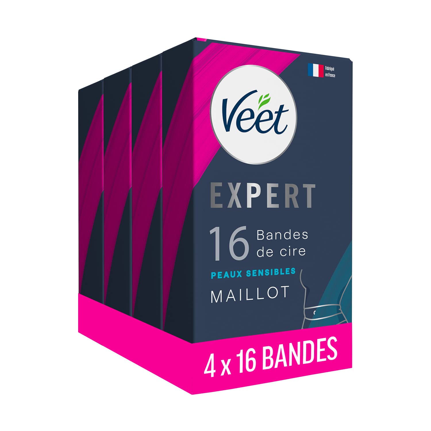 Veet Expert - Lot de 64 Bandes De Cire Froide - Maillot - Peaux Sensibles