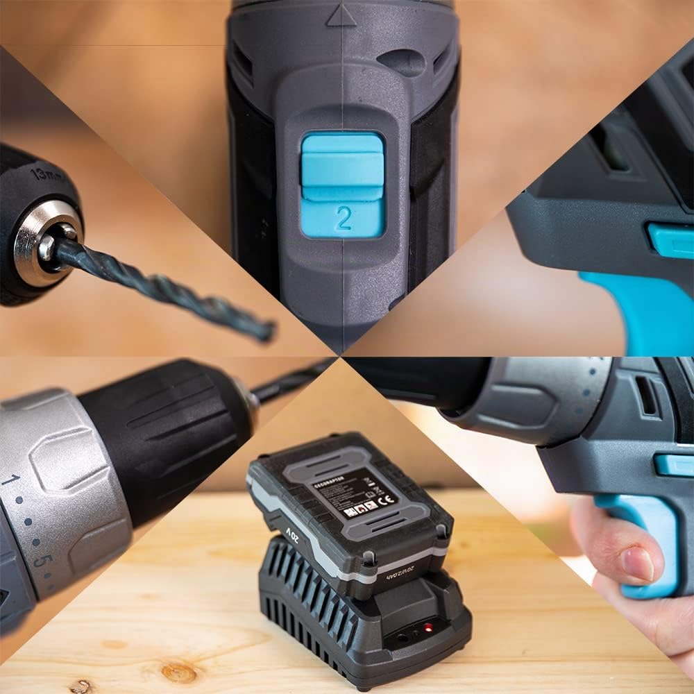 Cecotec Trapano a batteria CecoRaptor Perfect Drill, 20 V e 2000 mAh, velocità 1550 giri/min, coppia massima 46 Nm, 25+1 posizioni di coppia e 2 velocità di lavoro, autonomia di 60 min.