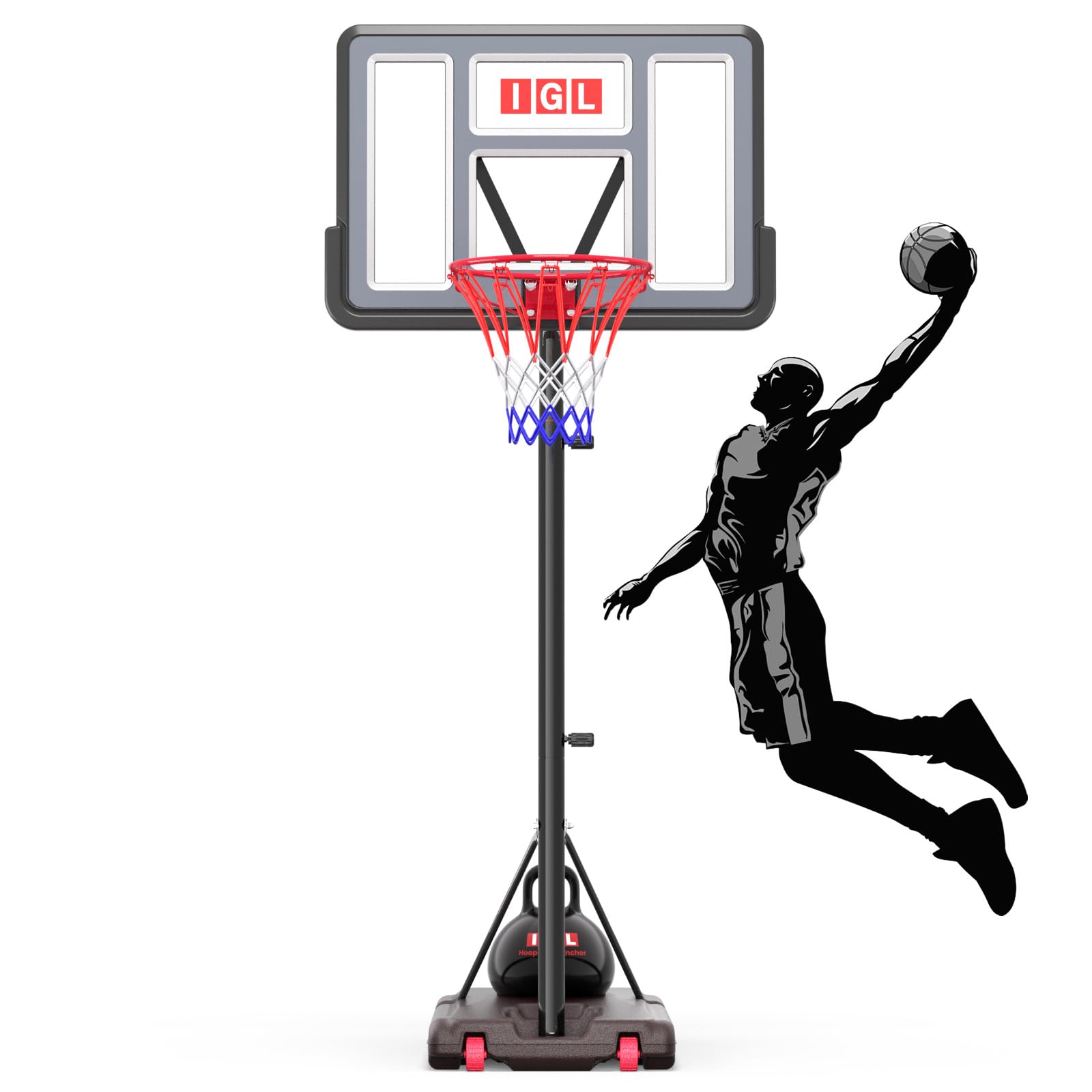 IGL Kids Basketball Hoop Outdoor | 4-8.5ft Adjustable Height | 33" Shatterproof Backboard | Fillable Base &amp; Extra Anchor | Portable Goal w/Wheels for Backyard Driveway