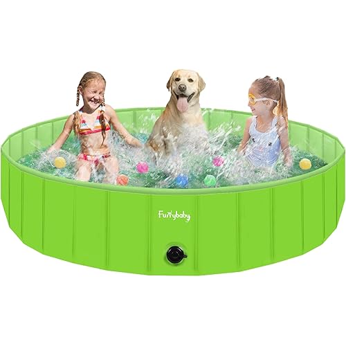Furrybaby Dog Pool, Foldable Dog Pools for Large Dogs Portable Kiddie Pool Pet Doggie Wading Swimming (Green 63'') Indoor and Outdoor