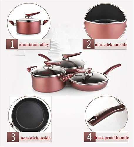Miniatura 6 de 7 Piece Food Grade Aluminum Alloy Cookware Set Heat Resistant Stock Pot  Wok Frying Pan With Glass Lid Kitchen Cookware