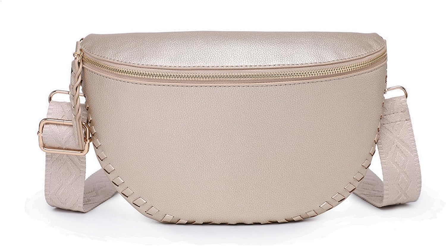 Janae Half-Moon Crossbody Sling Bag for Women Vegan Leather Chest Fanny Pack Purse Trendy Travel Shoulder Handbag (Lt. Gold)