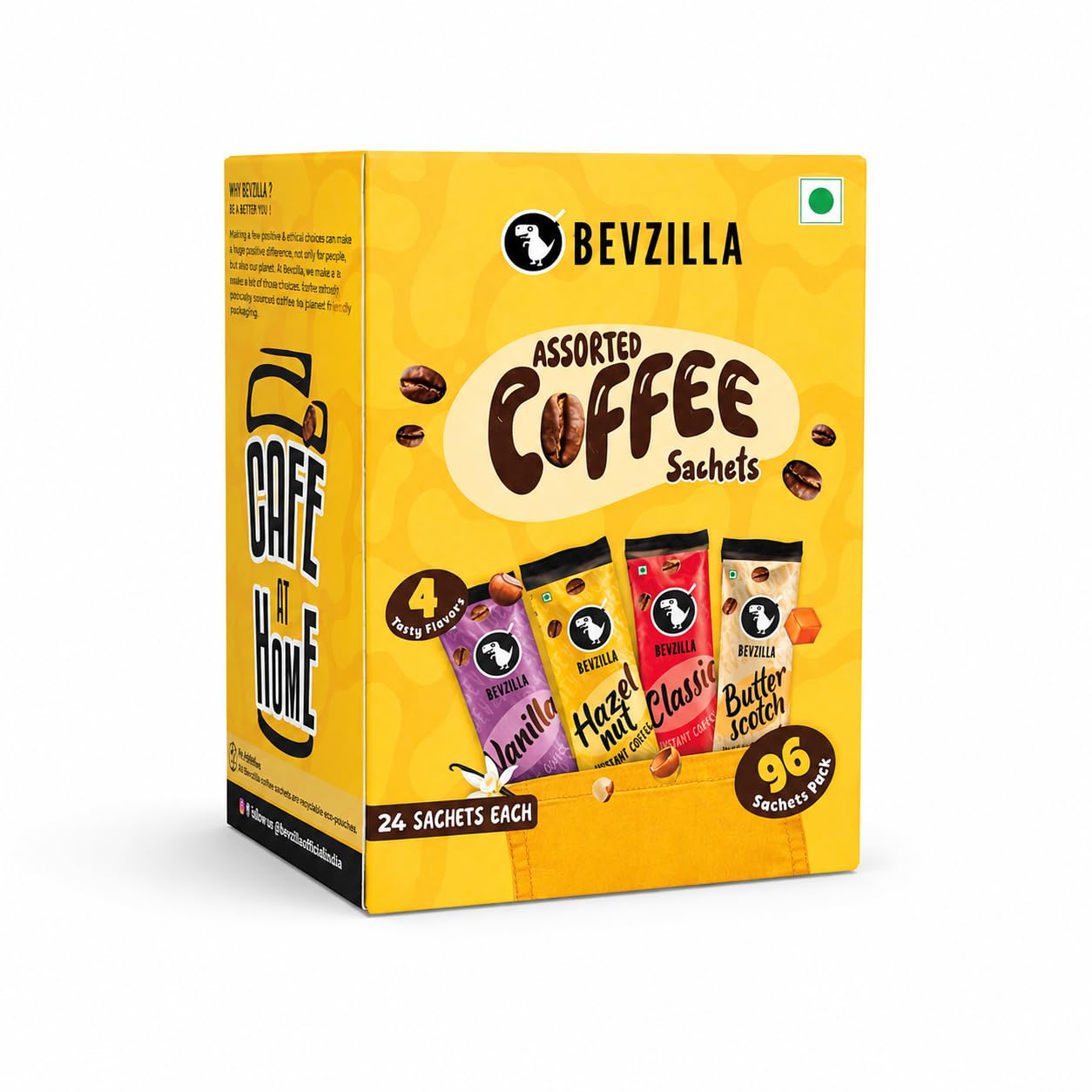 Bevzilla 96 Instant Coffee Powder Sachets (4 Flavours) - 192gm