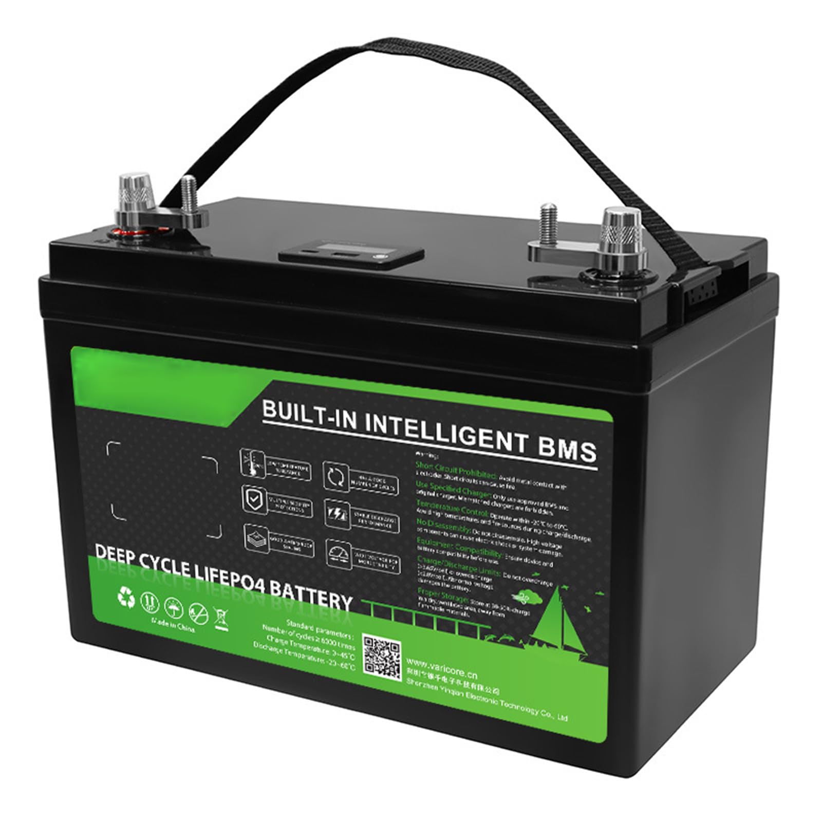 Akumulator litowo-żelazowo-potasowy 12 V 120 Ah z wbudowanym systemem BMS 100 A, 15000 cykli głębokiego rozładowania, do systemów solarnych, kamperów, łodzi i furgonetek