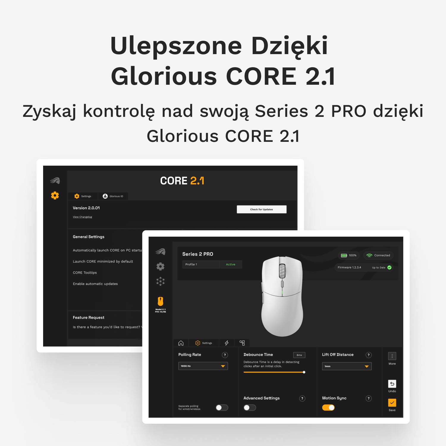 GLORIOUS Gaming Series 2 PRO mysz gamingowa - 55g. częst. odpyt. 8K, czujnik 26K, optyczne przełączniki, mysz e-sportowa dla PC, Ster. palcami/dłonią - Czarna - 2.4 GHz Wireless