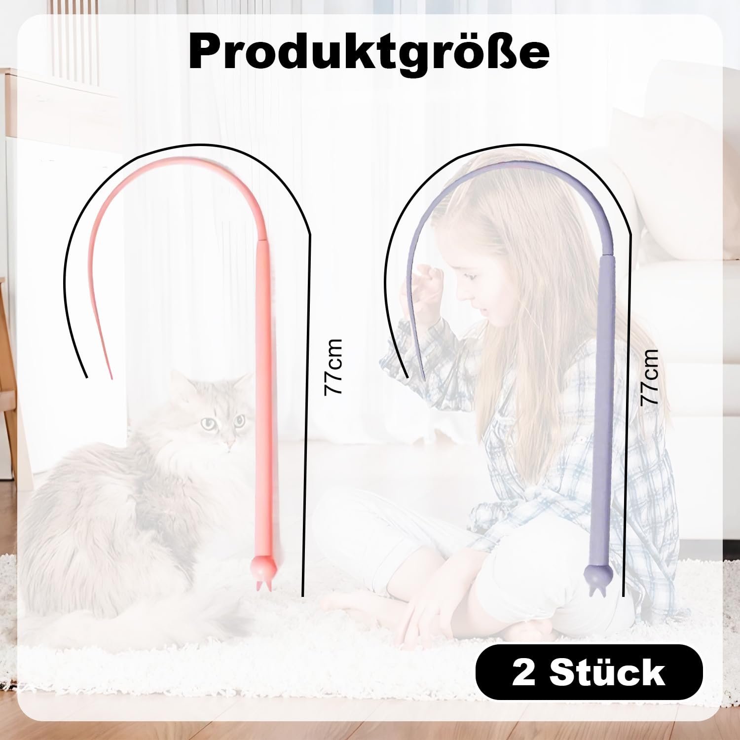 2 szt. długie silikonowe zabawki dla kotów, mysz ogon, zabawka dla kota, 77 cm, magiczna różdżka w kształcie kręconego ogona, zabawka dla kota do samodzielnego zajęcia w pomieszczeniach (różowy +