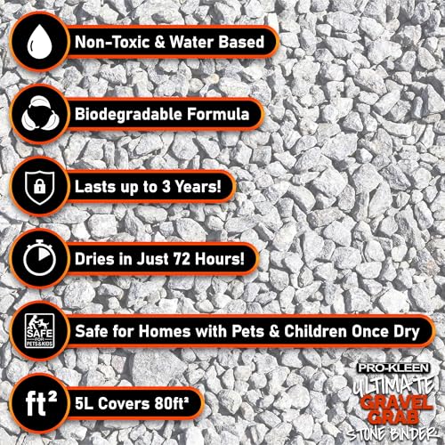 Pro-Kleen Ultimate Gravel Grab 15L (Covers 240 ft2) - Stone Glue Binder Fixing Spray - For Gravel, Slate, Bark & More - Protects for up to 3 Years - Non Toxic, Weather Resistant & Porous Formula - 4