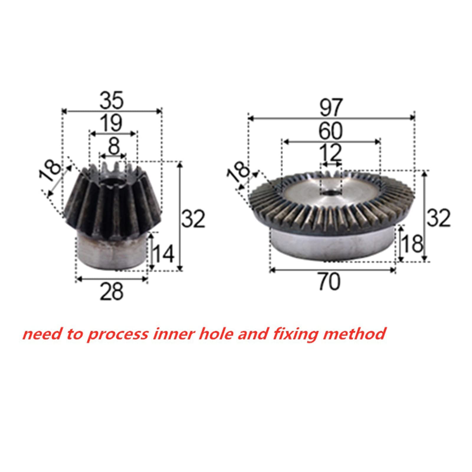 ingranaggi ombrelloni conici, ingranaggi ombrellon 1 set di rapporto di velocità 3:1 Ingranaggio conico 2 moduli 16 denti con 48 denti Foro interno 8-12 mm Ingranaggio inverso in acciaio con guida a 9